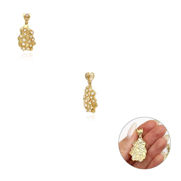 10K Gold CZ Nugget Pendant 1.5"–2.3" - WJD Exclusives