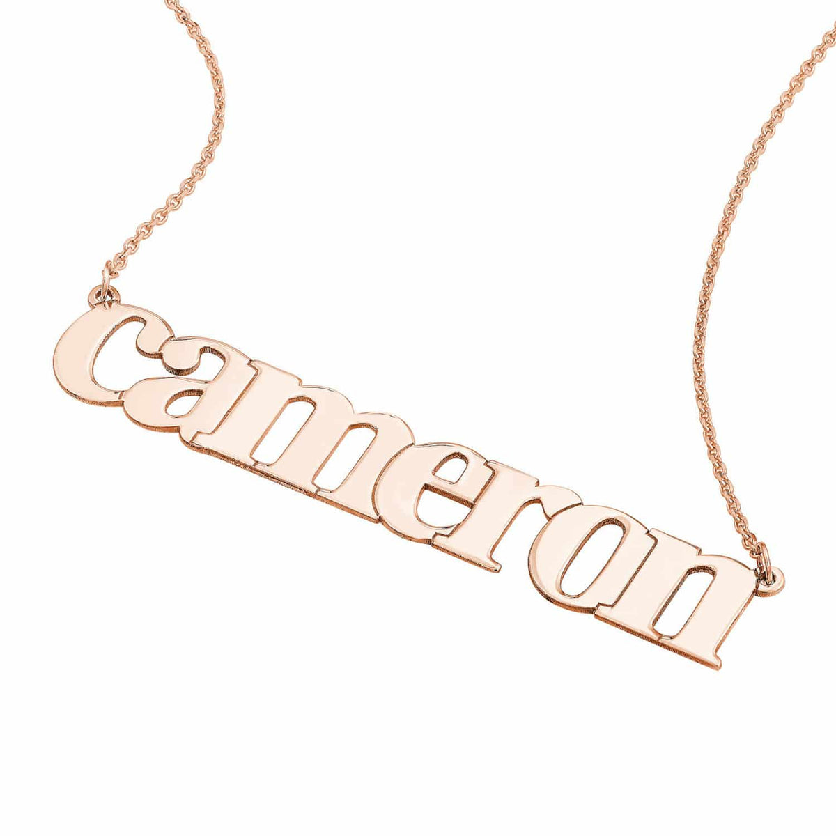 Customizable 14K Yellow Gold Typewriter Nameplate Necklace (Solid Links) 14" - 18" Adjustable - WJD Exclusives