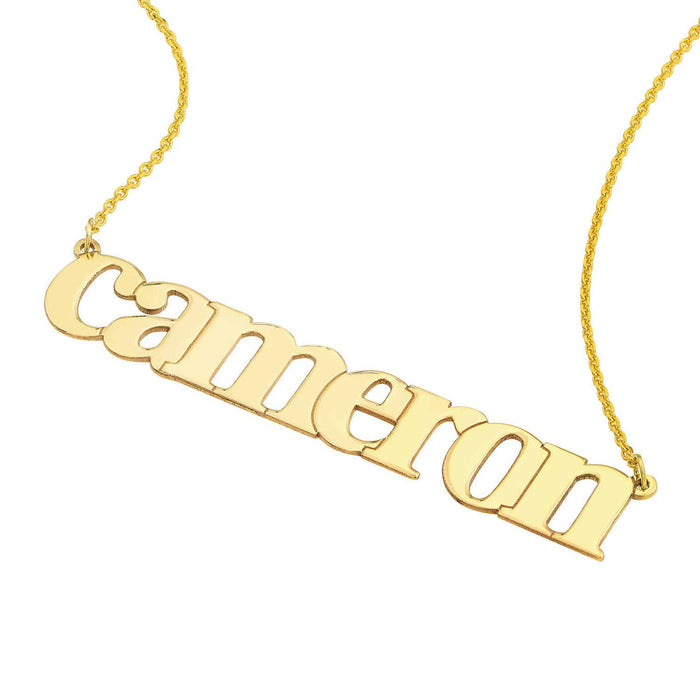 Customizable 14K Yellow Gold Typewriter Nameplate Necklace (Solid Links) 14" - 18" Adjustable - WJD Exclusives