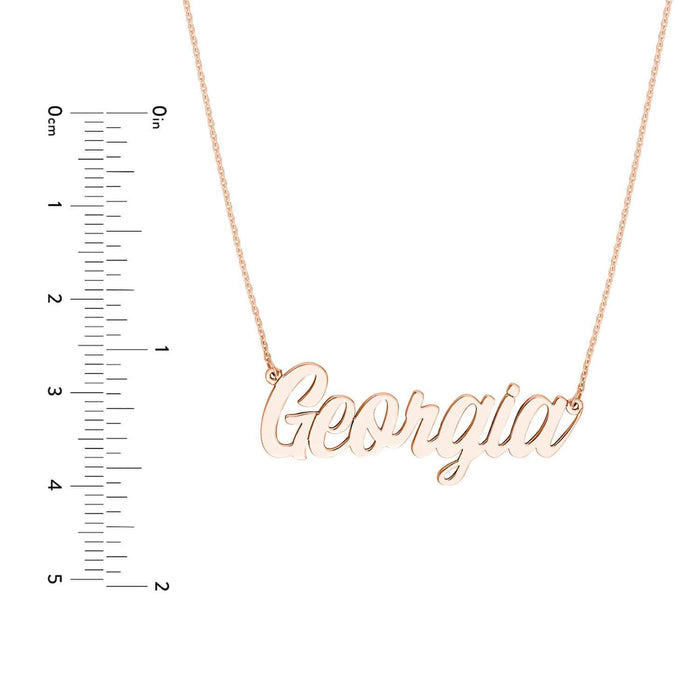 Customizable 14K Yellow Gold Script Font Nameplate Necklace (Solid Links) 14" - 18" Adjustable - WJD Exclusives