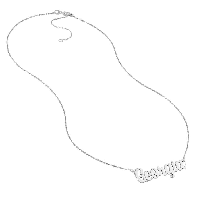 Customizable 14K Yellow Gold Script Font Nameplate Necklace (Solid Links) 14" - 18" Adjustable - WJD Exclusives