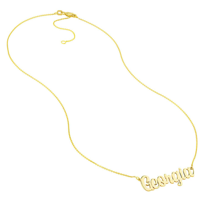Customizable 14K Yellow Gold Script Font Nameplate Necklace (Solid Links) 14" - 18" Adjustable - WJD Exclusives
