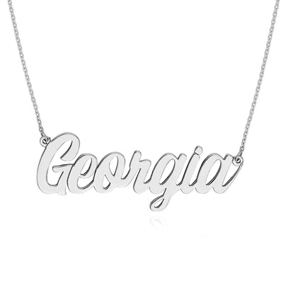Customizable 14K Yellow Gold Script Font Nameplate Necklace (Solid Links) 14" - 18" Adjustable - WJD Exclusives