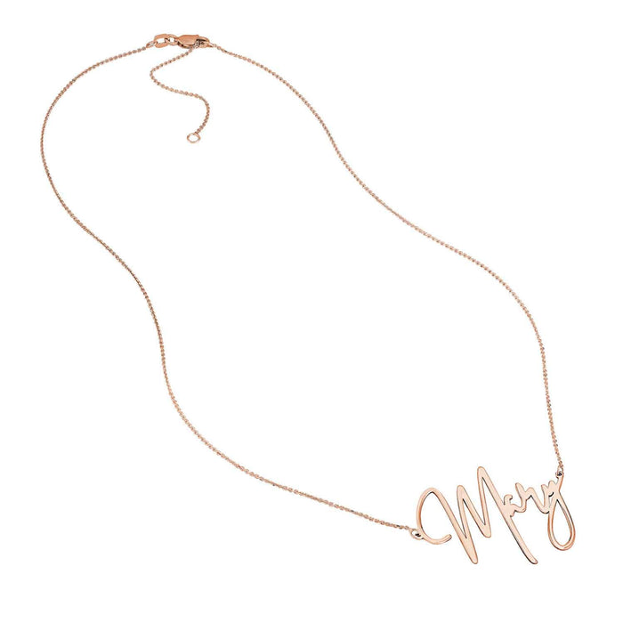 Customizable 14K Yellow Gold Signature Nameplate Necklace (Solid Links) 14" - Adjustable - WJD Exclusives