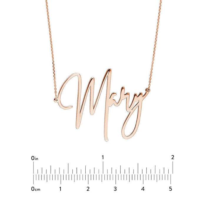 Customizable 14K Yellow Gold Signature Nameplate Necklace (Solid Links) 14" - Adjustable - WJD Exclusives