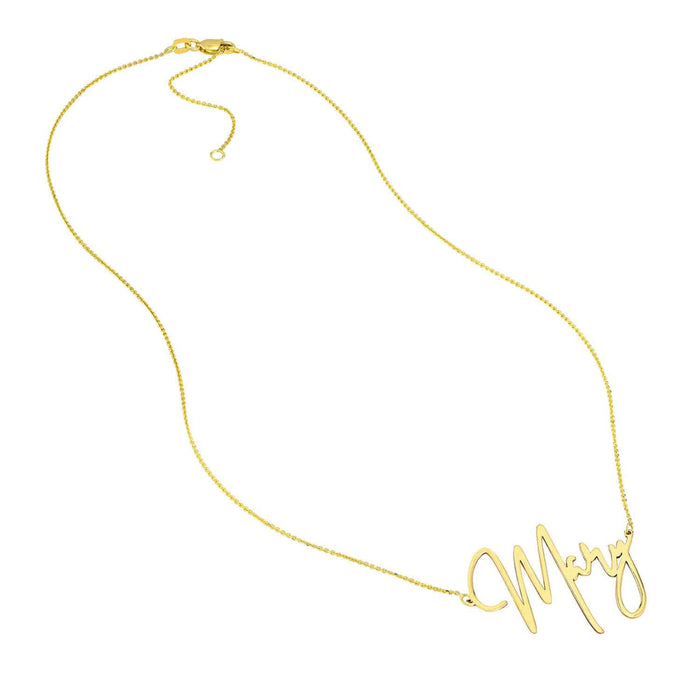 Customizable 14K Yellow Gold Signature Nameplate Necklace (Solid Links) 14" - Adjustable - WJD Exclusives