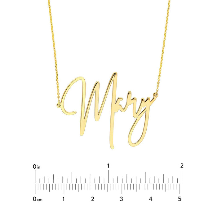 Customizable 14K Yellow Gold Signature Nameplate Necklace (Solid Links) 14" - Adjustable - WJD Exclusives