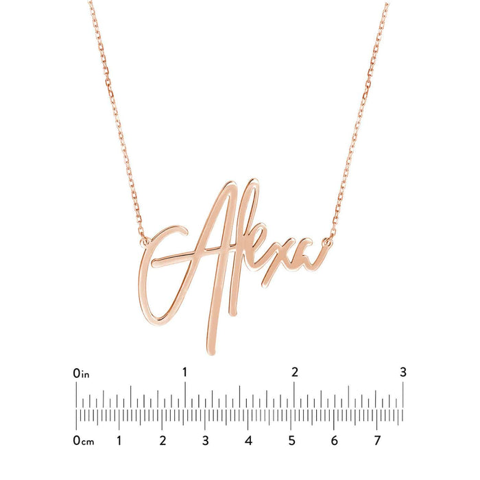 Customizable 14K Yellow Gold Signature Nameplate Necklace (Solid Links) 14" - 18" Adjustable - WJD Exclusives