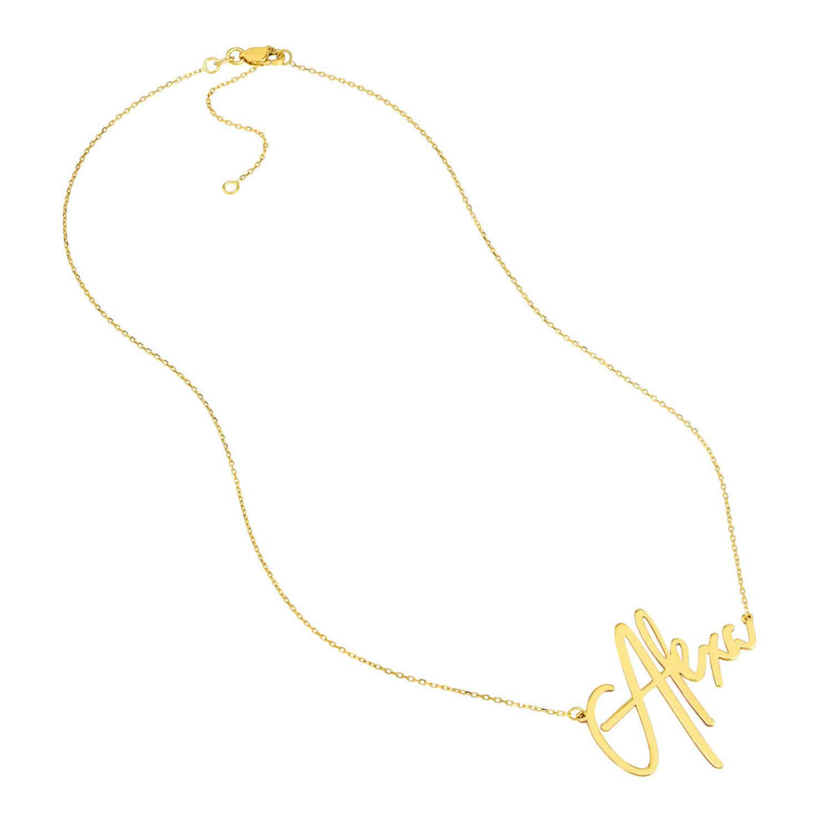Customizable 14K Yellow Gold Signature Nameplate Necklace (Solid Links) 14" - 18" Adjustable - WJD Exclusives