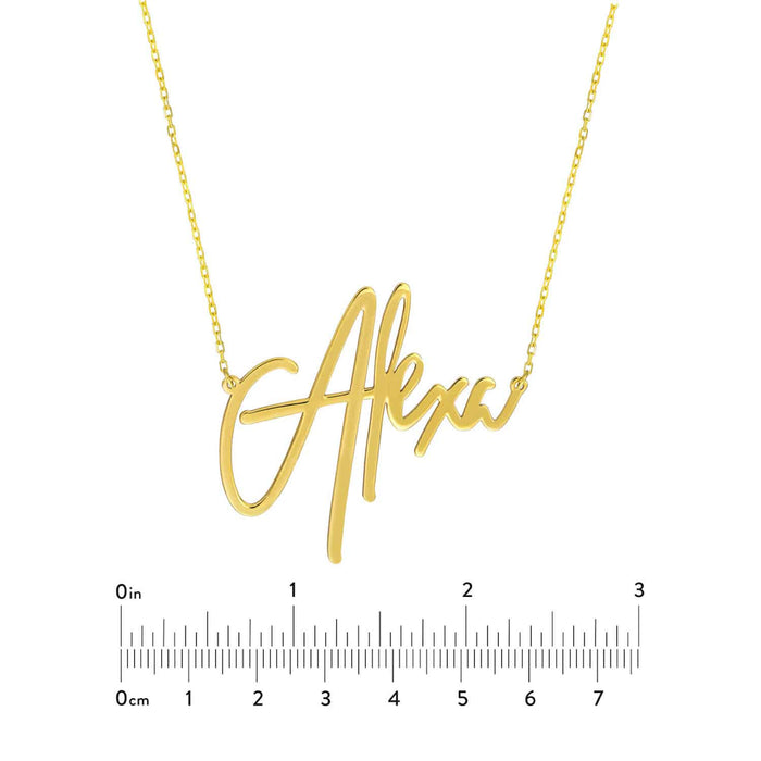 Customizable 14K Yellow Gold Signature Nameplate Necklace (Solid Links) 14" - 18" Adjustable - WJD Exclusives