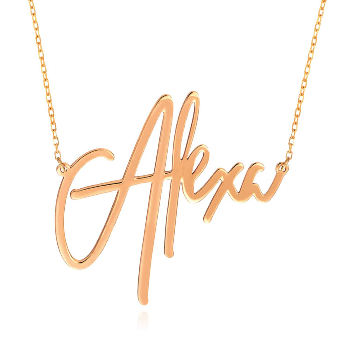 Customizable 14K Yellow Gold Signature Nameplate Necklace (Solid Links) 14" - 18" Adjustable - WJD Exclusives
