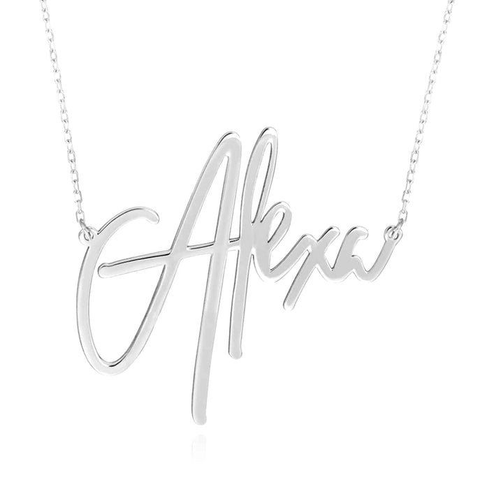 Customizable 14K Yellow Gold Signature Nameplate Necklace (Solid Links) 14" - 18" Adjustable - WJD Exclusives