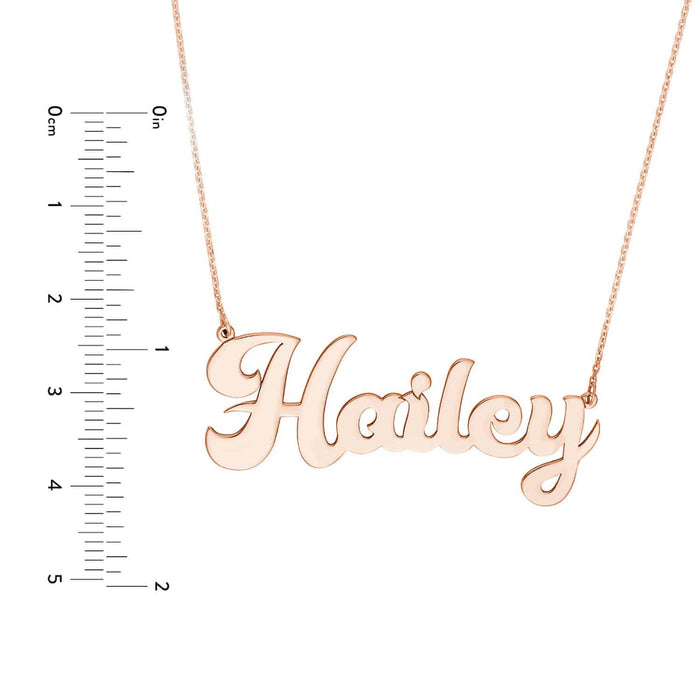 Customizable 14K Yellow Gold Cursive Nameplate Necklace (Solid Links) 14" - 18" Adjustable - WJD Exclusives