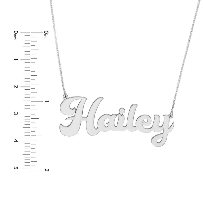 Customizable 14K Yellow Gold Cursive Nameplate Necklace (Solid Links) 14" - 18" Adjustable - WJD Exclusives