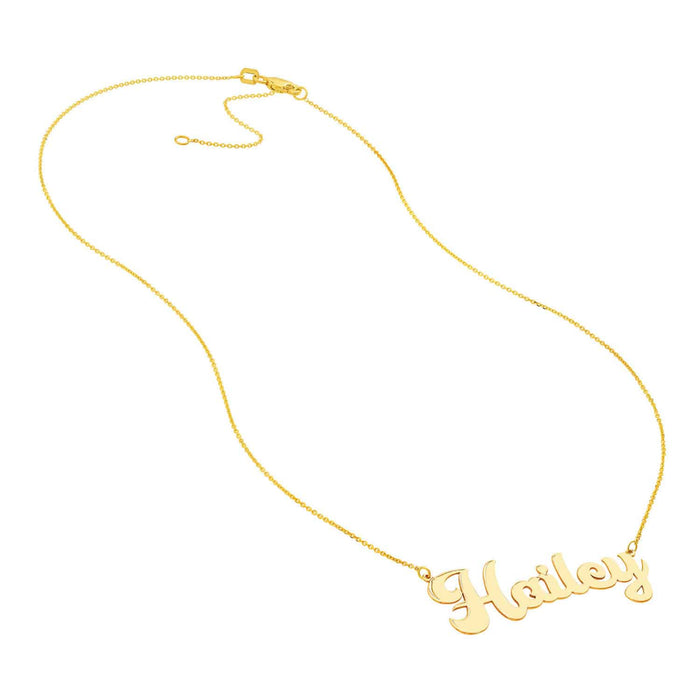Customizable 14K Yellow Gold Cursive Nameplate Necklace (Solid Links) 14" - 18" Adjustable - WJD Exclusives