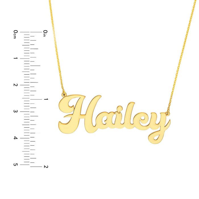 Customizable 14K Yellow Gold Cursive Nameplate Necklace (Solid Links) 14" - 18" Adjustable - WJD Exclusives