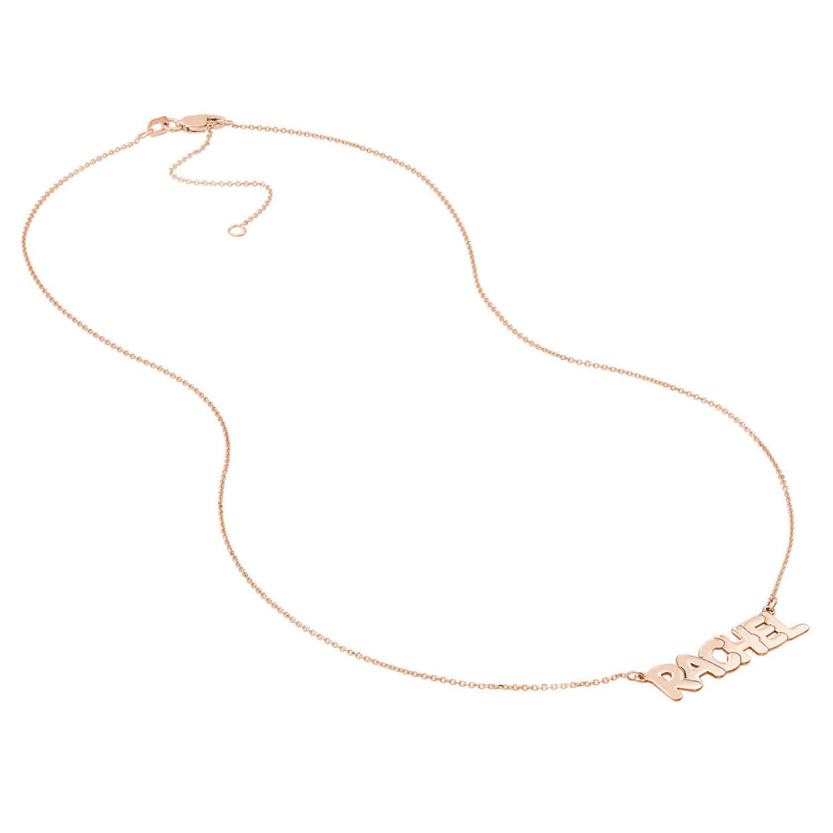 Customizable 14K Yellow White Rose Gold Bubble Style Nameplate Necklace (Solid Links) 14" - 18" Adjustable - WJD Exclusives