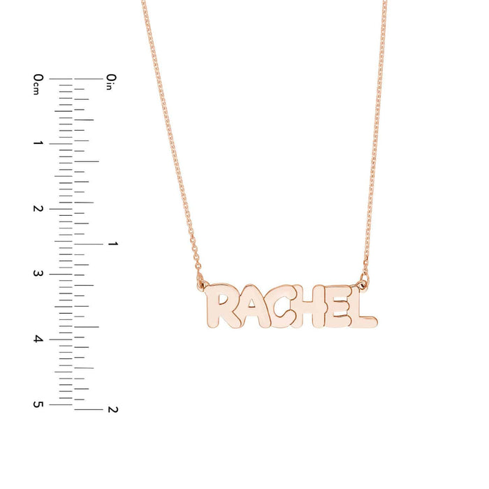 Customizable 14K Yellow White Rose Gold Bubble Style Nameplate Necklace (Solid Links) 14" - 18" Adjustable - WJD Exclusives