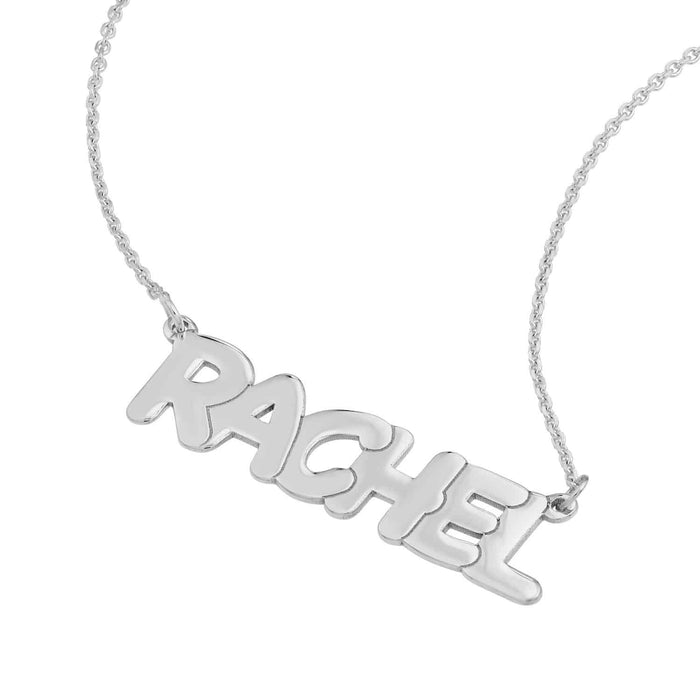Customizable 14K Yellow White Rose Gold Bubble Style Nameplate Necklace (Solid Links) 14" - 18" Adjustable - WJD Exclusives