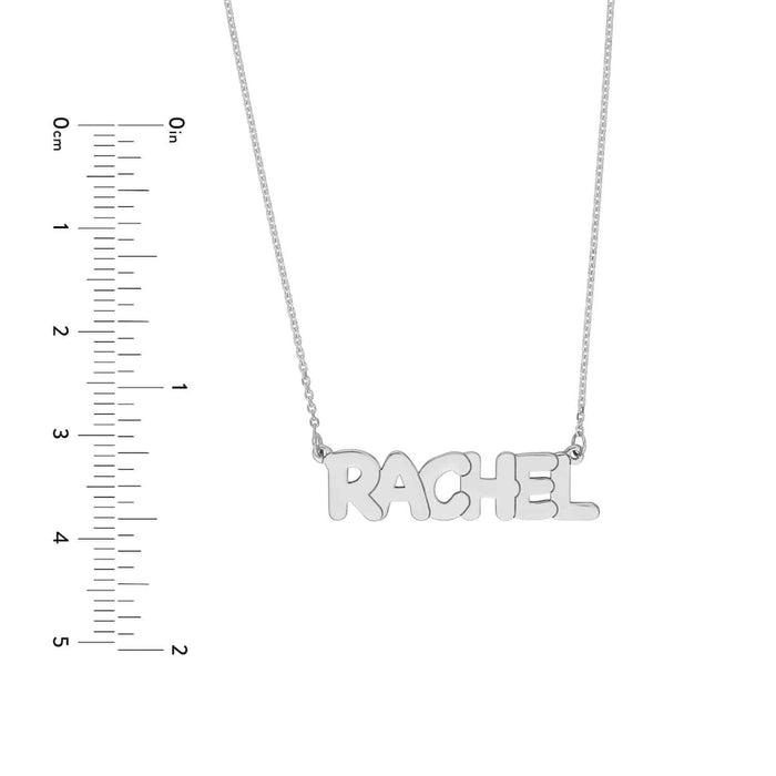 Customizable 14K Yellow White Rose Gold Bubble Style Nameplate Necklace (Solid Links) 14" - 18" Adjustable - WJD Exclusives