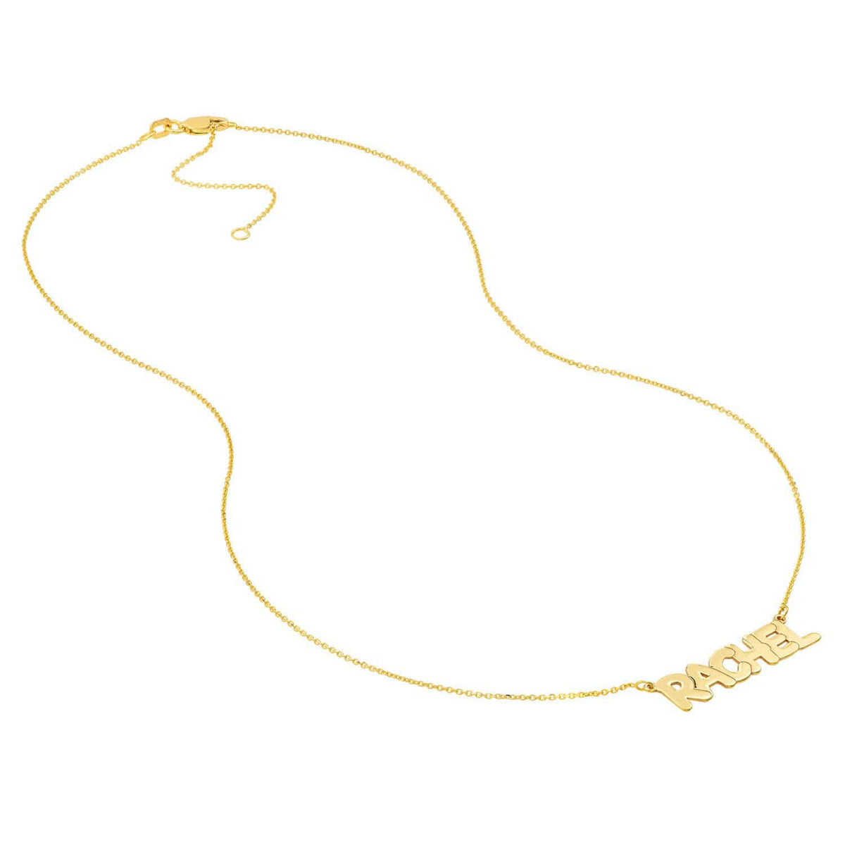 Customizable 14K Yellow White Rose Gold Bubble Style Nameplate Necklace (Solid Links) 14" - 18" Adjustable - WJD Exclusives