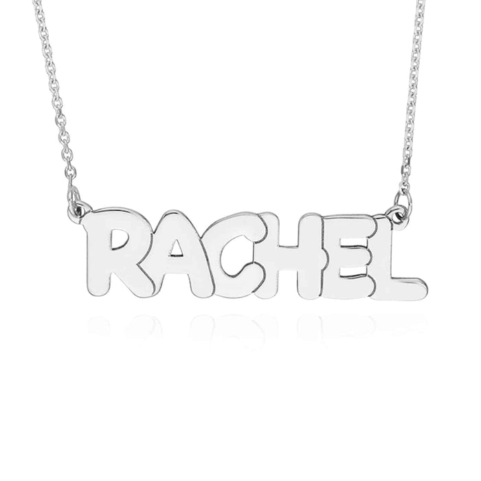 Customizable 14K Yellow White Rose Gold Bubble Style Nameplate Necklace (Solid Links) 14" - 18" Adjustable - WJD Exclusives