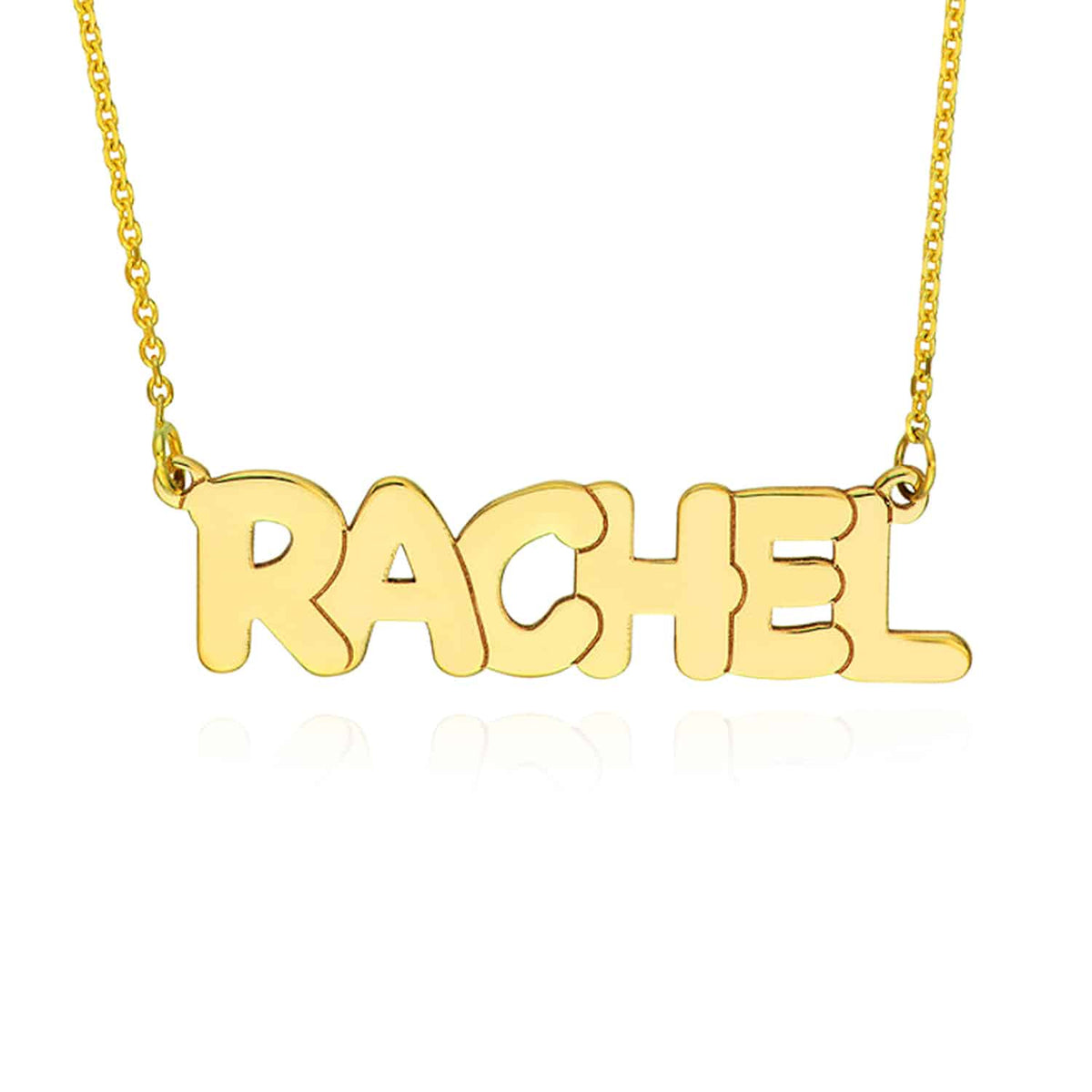 Customizable 14K Yellow White Rose Gold Bubble Style Nameplate Necklace (Solid Links) 14" - 18" Adjustable - WJD Exclusives