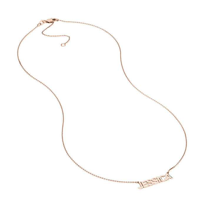 Customizable 14K Yellow White Rose Gold Block Style Nameplate Necklace (Solid Links) 14" - 18" Adjustable - WJD Exclusives