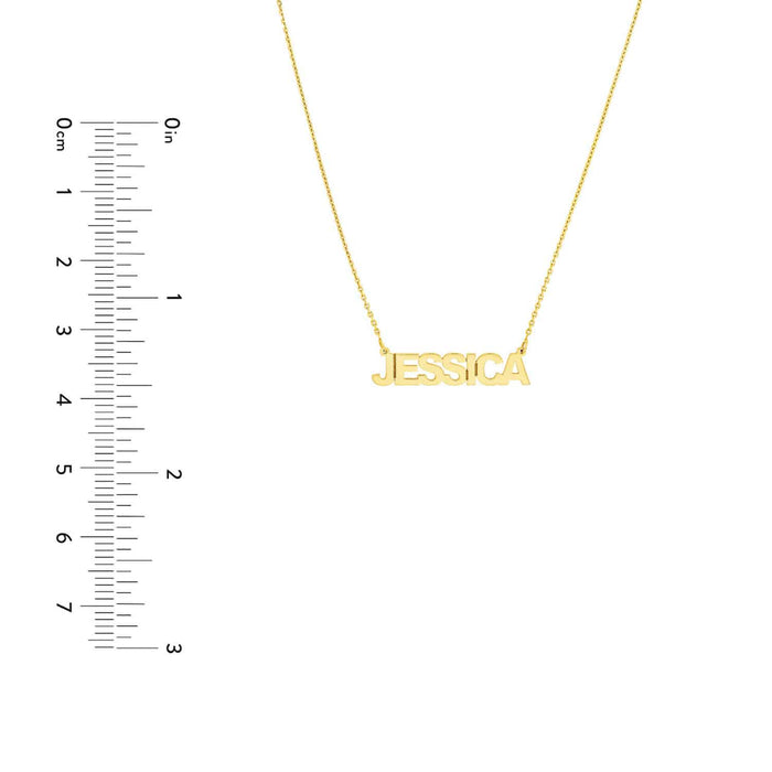 Customizable 14K Yellow White Rose Gold Block Style Nameplate Necklace (Solid Links) 14" - 18" Adjustable - WJD Exclusives