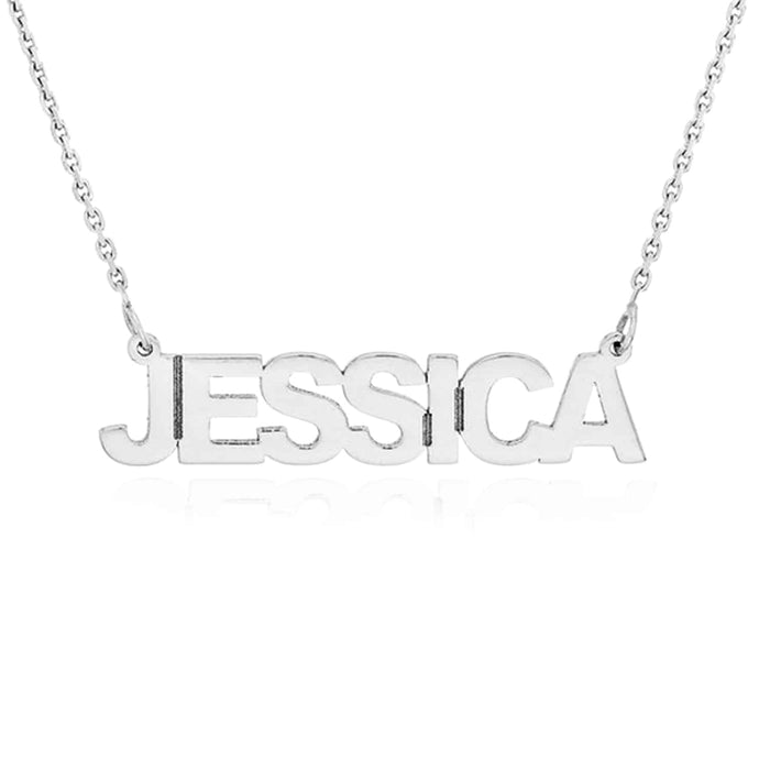 Customizable 14K Yellow White Rose Gold Block Style Nameplate Necklace (Solid Links) 14" - 18" Adjustable - WJD Exclusives
