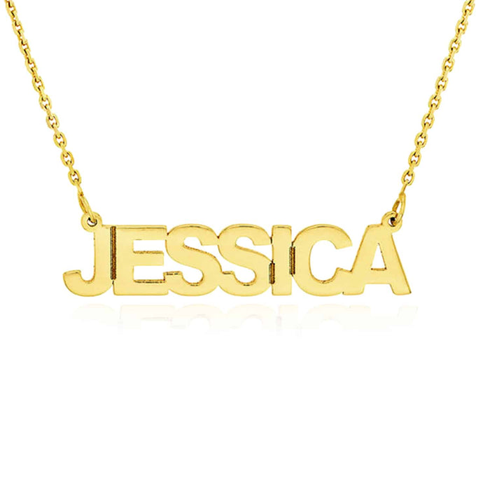 Customizable 14K Yellow White Rose Gold Block Style Nameplate Necklace (Solid Links) 14" - 18" Adjustable - WJD Exclusives