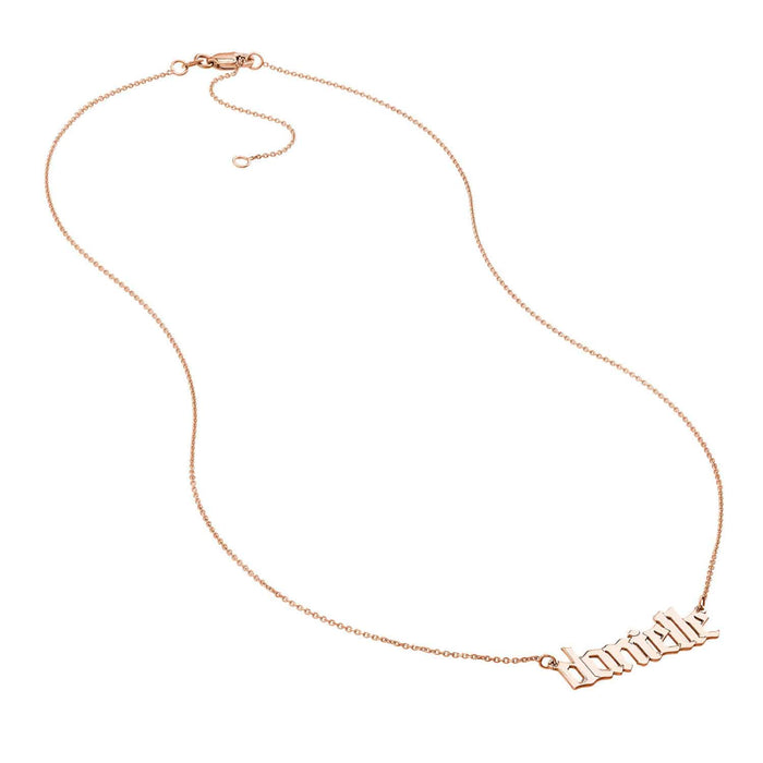 Customizable 14K White Rose Gold Gothic Nameplate Necklace (Solid Links) 14" - 18" Adjustable - WJD Exclusives