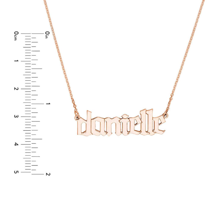 Customizable 14K White Rose Gold Gothic Nameplate Necklace (Solid Links) 14" - 18" Adjustable - WJD Exclusives
