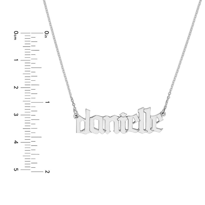 Customizable 14K White Rose Gold Gothic Nameplate Necklace (Solid Links) 14" - 18" Adjustable - WJD Exclusives