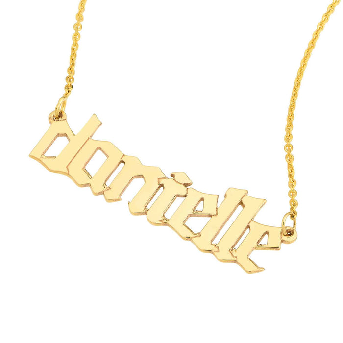 Customizable 14K White Rose Gold Gothic Nameplate Necklace (Solid Links) 14" - 18" Adjustable - WJD Exclusives