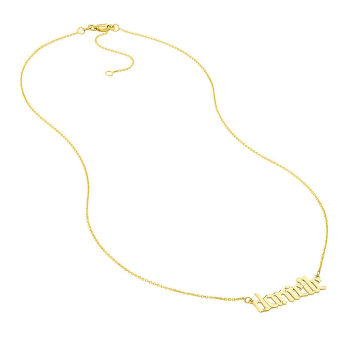 Customizable 14K White Rose Gold Gothic Nameplate Necklace (Solid Links) 14" - 18" Adjustable - WJD Exclusives