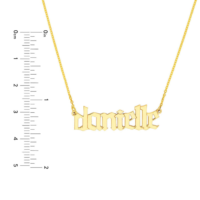 Customizable 14K White Rose Gold Gothic Nameplate Necklace (Solid Links) 14" - 18" Adjustable - WJD Exclusives