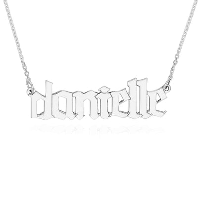 Customizable 14K White Rose Gold Gothic Nameplate Necklace (Solid Links) 14" - 18" Adjustable - WJD Exclusives