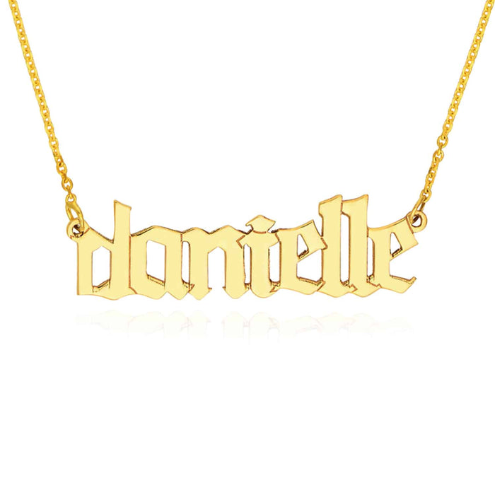 Customizable 14K White Rose Gold Gothic Nameplate Necklace (Solid Links) 14" - 18" Adjustable - WJD Exclusives