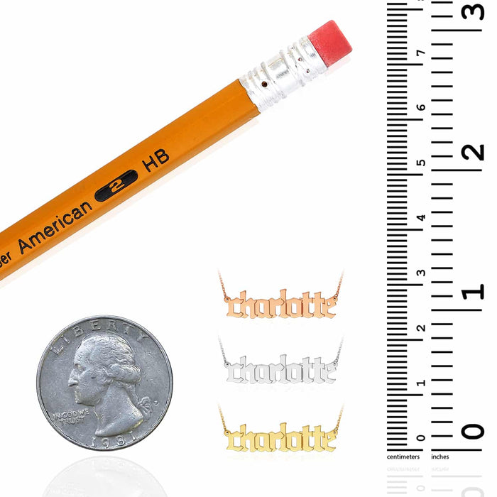 Customizable 14K Yellow White Rose Gold Gothic Nameplate Necklace (Solid Links) 14" - 18" Adjustable - WJD Exclusives