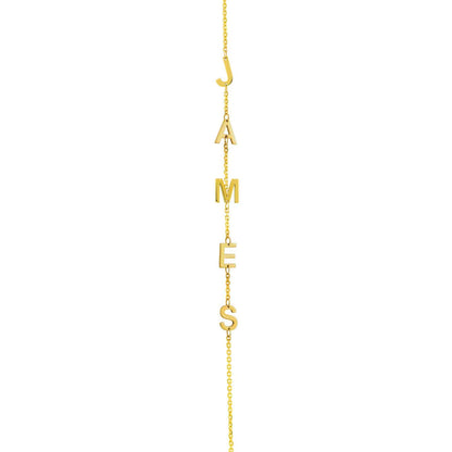 Personalized 14K Real Gold Yellow Station Block Cable Nameplate Initial Bracelet 7.5"