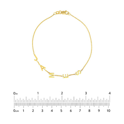 Personalized 14K Real Gold Yellow Station Block Cable Nameplate Initial Bracelet 7.5"