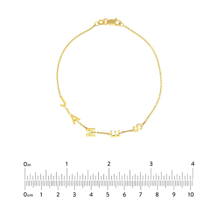 Personalized 14K Yellow Gold Station Block Cable Nameplate Initial Bracelet (Solid Links) 7.5" - WJD Exclusives