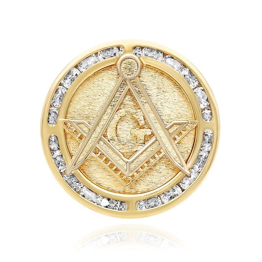 10K Gold Yellow CZ Master Mason Freemason Symbol Signet Ring