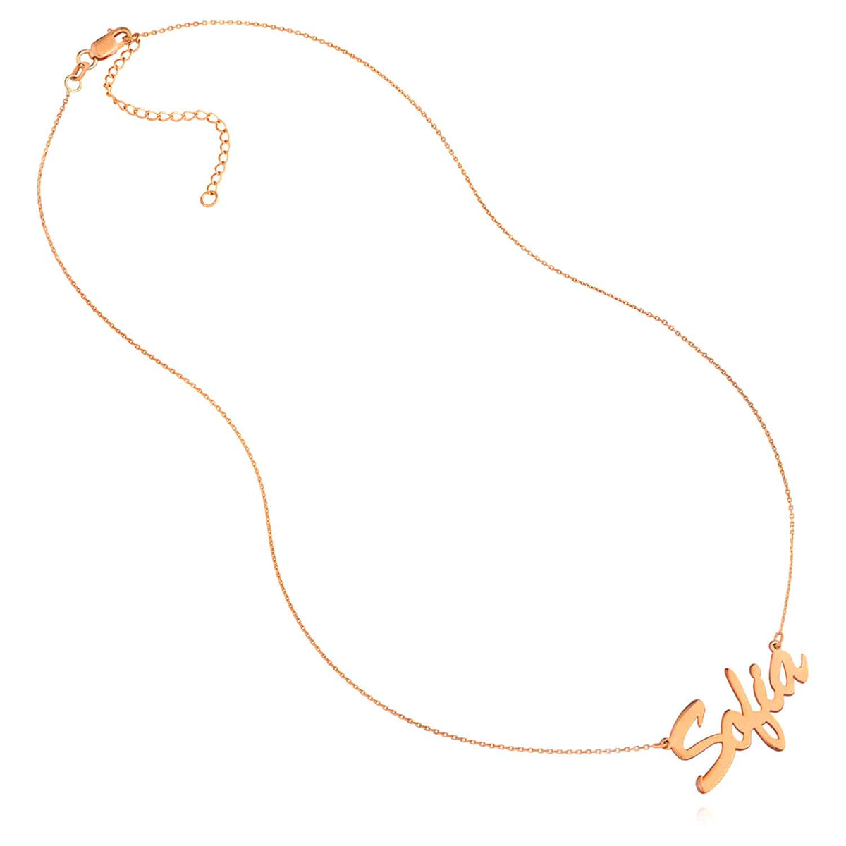Customizable 14K Yellow White Rose Gold Brush Nameplate Necklace (Solid Links) 14" - 18" Adjustable - WJD Exclusives