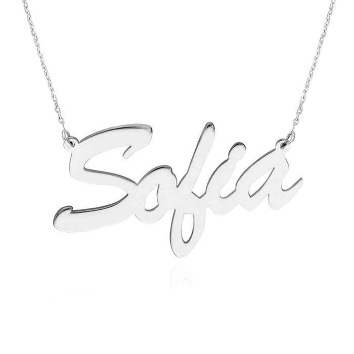 Customizable 14K Yellow White Rose Gold Brush Nameplate Necklace (Solid Links) 14" - 18" Adjustable - WJD Exclusives
