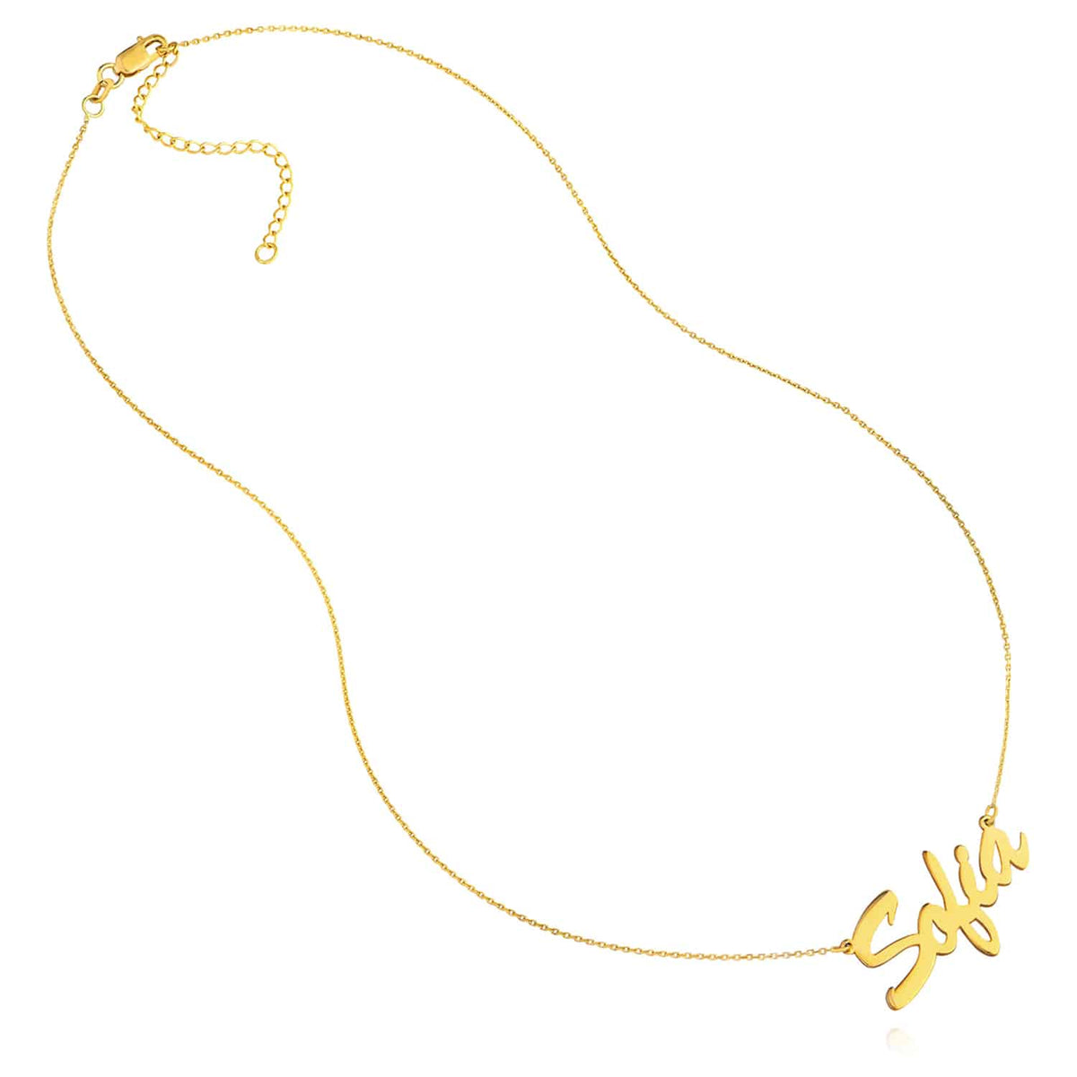 Customizable 14K Yellow White Rose Gold Brush Nameplate Necklace (Solid Links) 14" - 18" Adjustable - WJD Exclusives