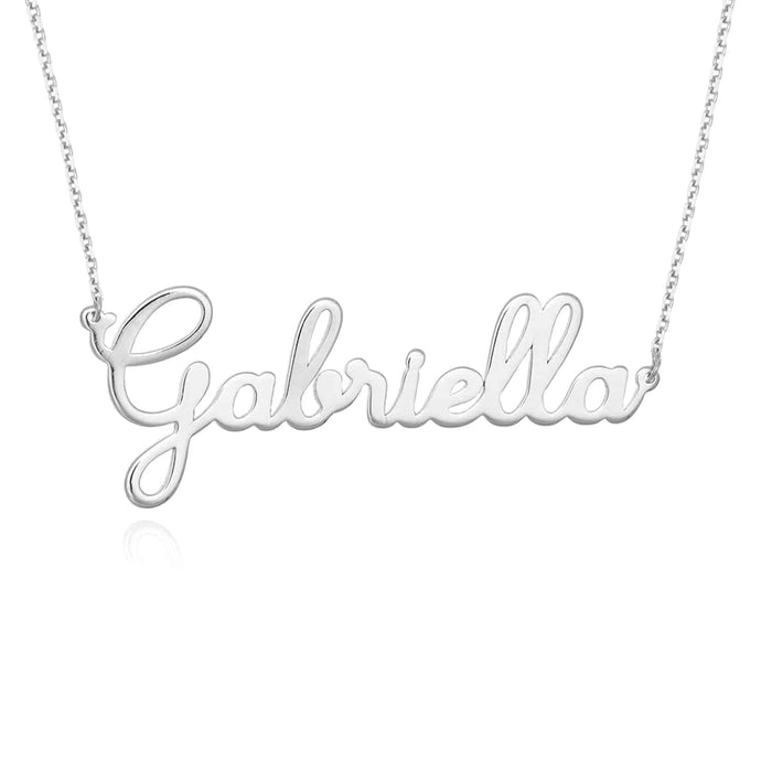 Customizable 14K Yellow White Rose Gold Cursive Nameplate Necklace (Solid Links) 14" - 18" Adjustable - WJD Exclusives