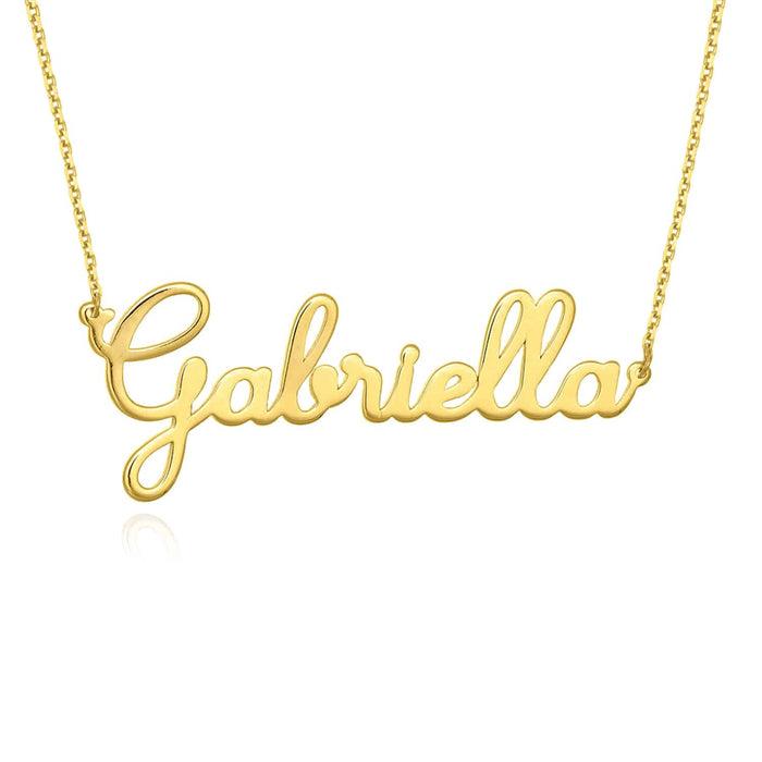 Customizable 14K Yellow White Rose Gold Cursive Nameplate Necklace (Solid Links) 14" - 18" Adjustable - WJD Exclusives