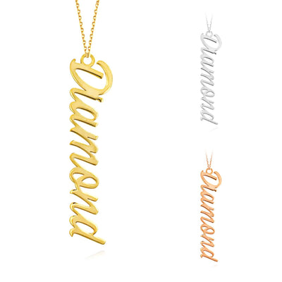 Customizable 14K Yellow White Rose Gold Typewriter Nameplate Necklace (Solid Links) 16", 18" - WJD Exclusives